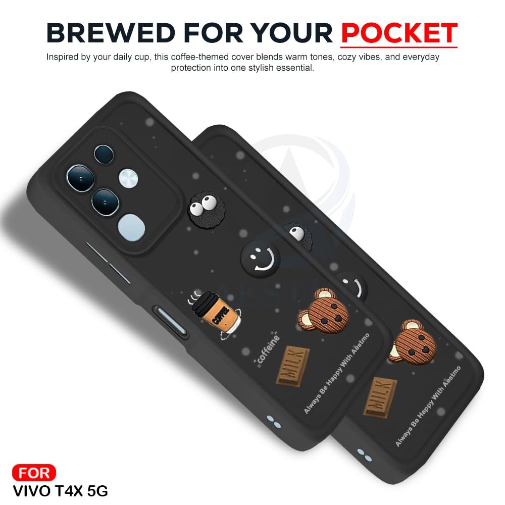 Back Case Cover for Vivo T4X 5G / iQOO Z10X 5G / Vivo Y31 Pro 5G Cover | Cute Fun Cartoon 3D Ball | Coffee Silicone Case | Full Body Protection | Camera Protection Back Cover (Black) - Image 5