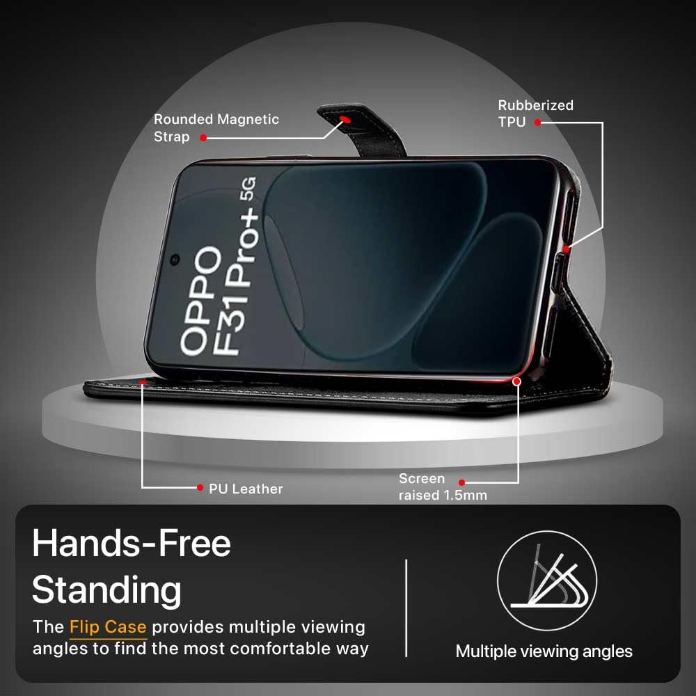 WOW IMAGINE Shock Proof Flip Cover Back Case Cover for Oppo F31 Pro Plus 5G (Flexible | Leather Finish | Card Pockets Wallet & Stand | Black) - Image 5