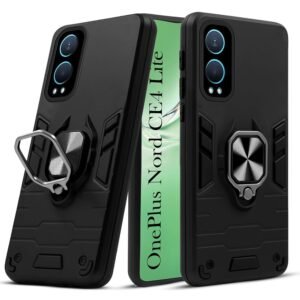 Amazon Brand – Solimo Kickstand Mobile Back Cover (360° Rotating Ring Holder) for OnePlus Nord CE4 Lite 5G (Black)