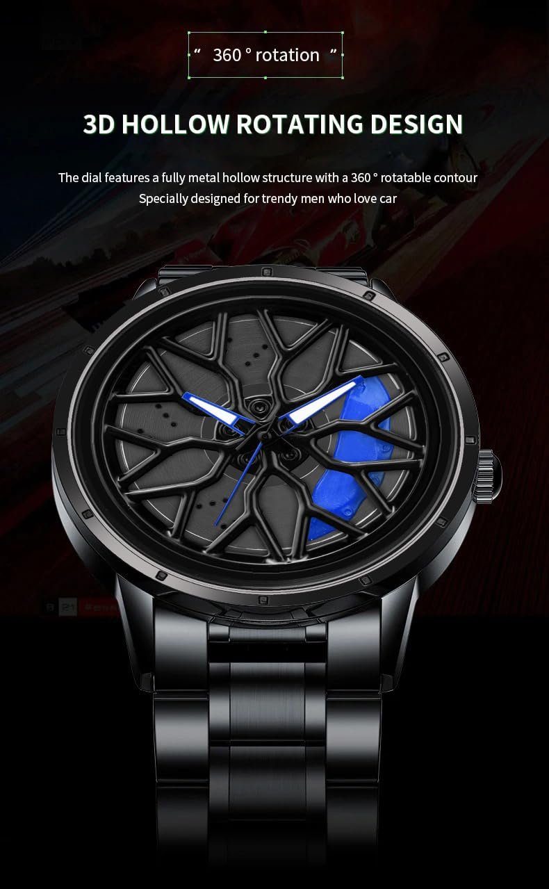 Shocknshop RevolveX Rotating Hollow Wheel Hub Creative Fashion Analog Quartz Stainless Steel Wrist Watch for Men Boys -WCH365 - Image 2