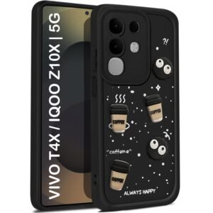 Coffee Case for iQOO Z10x 5G / Vivo T4x 5G | Cute 3D Cartoon Ball Design | Soft Silicone Back Cover for iQOO Z10x 5G / Vivo T4x 5G | Full Body & Camera Protection | Black