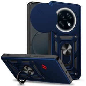 SPAZY CASE® Oppo F31 Pro Plus 5G Back Cover | Heavy Duty Hybrid Case with 360 Degree Rotating Finger Ring Holder + Slider Shutter Camera Protection Case for Oppo F31 Pro Plus 5G – Blue