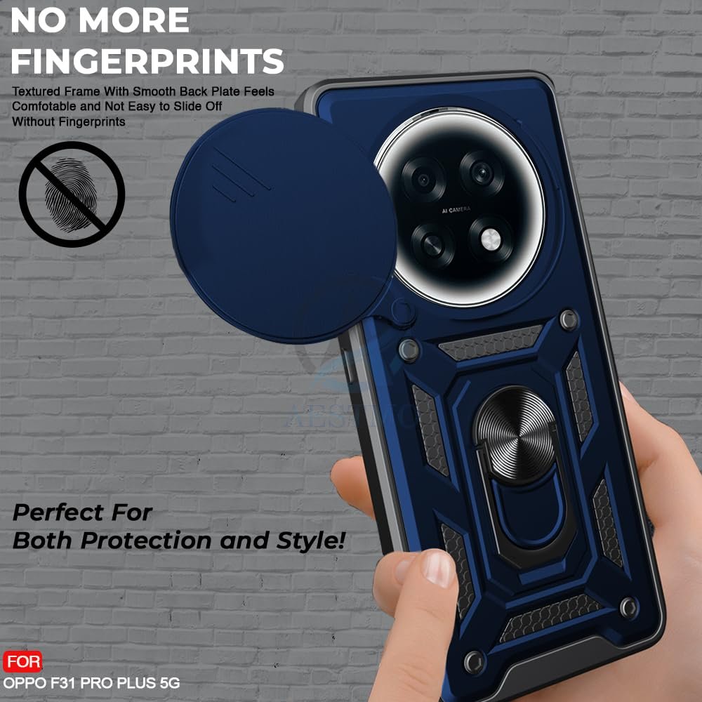 Tough Armor Oppo F31 Pro Plus 5G Bumper Back Case Cover | Ring Holder & Sliding Camera Shield Cover | 360 Degree Protection Back Case Cover for Oppo F31 Pro Plus 5G (Blue) - Image 4