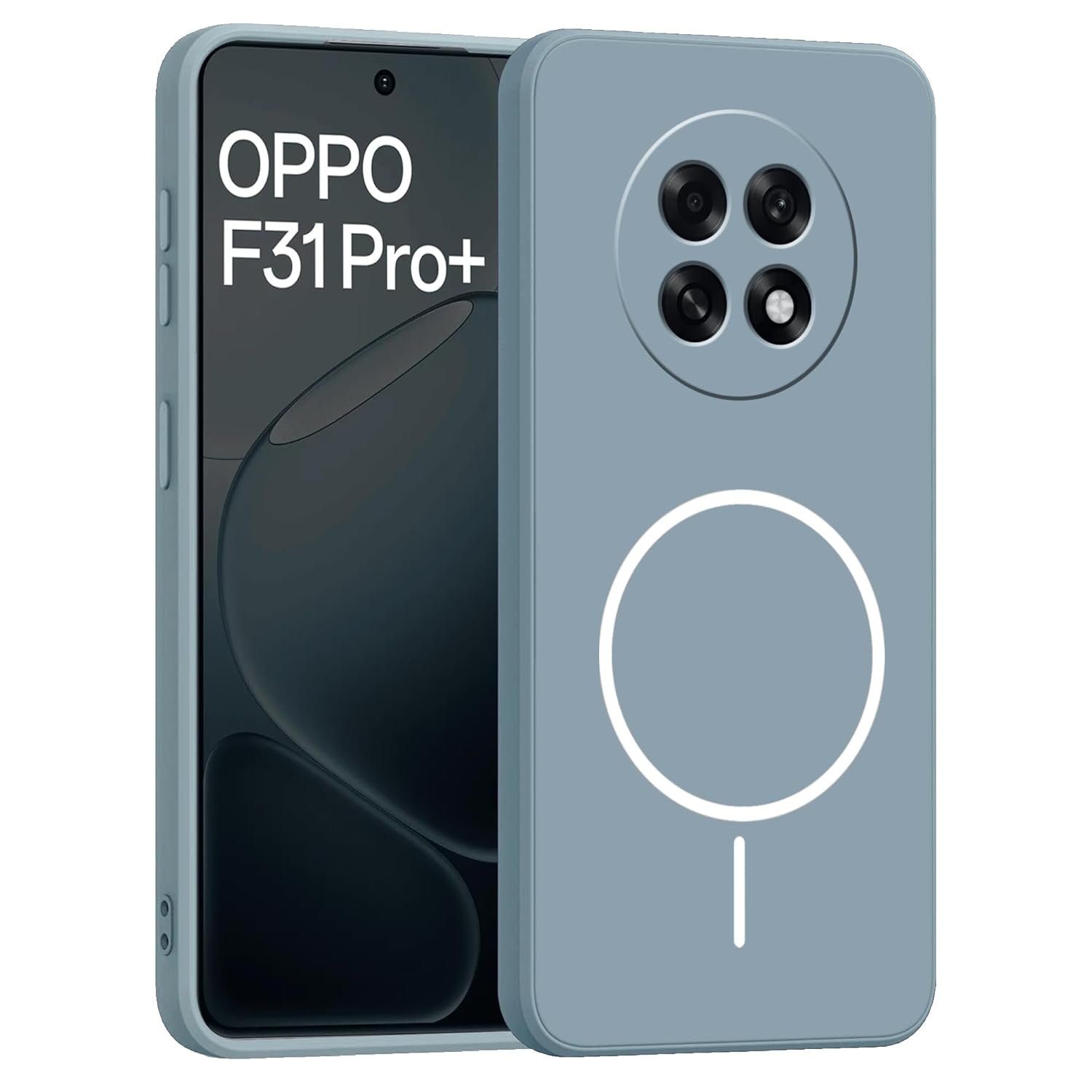 amazon basics Back Cover for Oppo F31 Pro Plus 5G | Ultra Slim Soft Rubberised Case | Magsafe Logo Printed (Not Magsafe Compatible) | Camera Protection - Gray