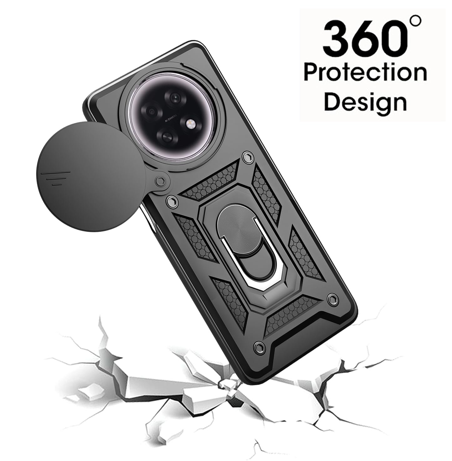 Tough Armor Bumper Back Cover Case for Oppo F31 Pro Plus 5G | Sliding Camera Cover, Kickstand & Ring Holder 360 Degree Protection Back Cover Case for Oppo F31 Pro Plus 5G - Black - Image 4