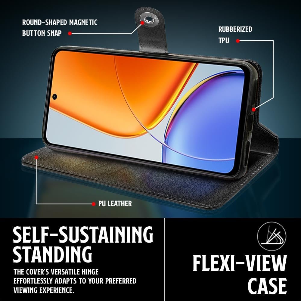 WOW IMAGINE Shock Proof Flip Cover Back Case for Vivo T4x 5G | iQoo Z10x 5G | Vivo Y31 Pro 5G (Magnetic Button Flip Case | Wallet Pockets & Stand | Leather Finish | Haze Black) - Image 5