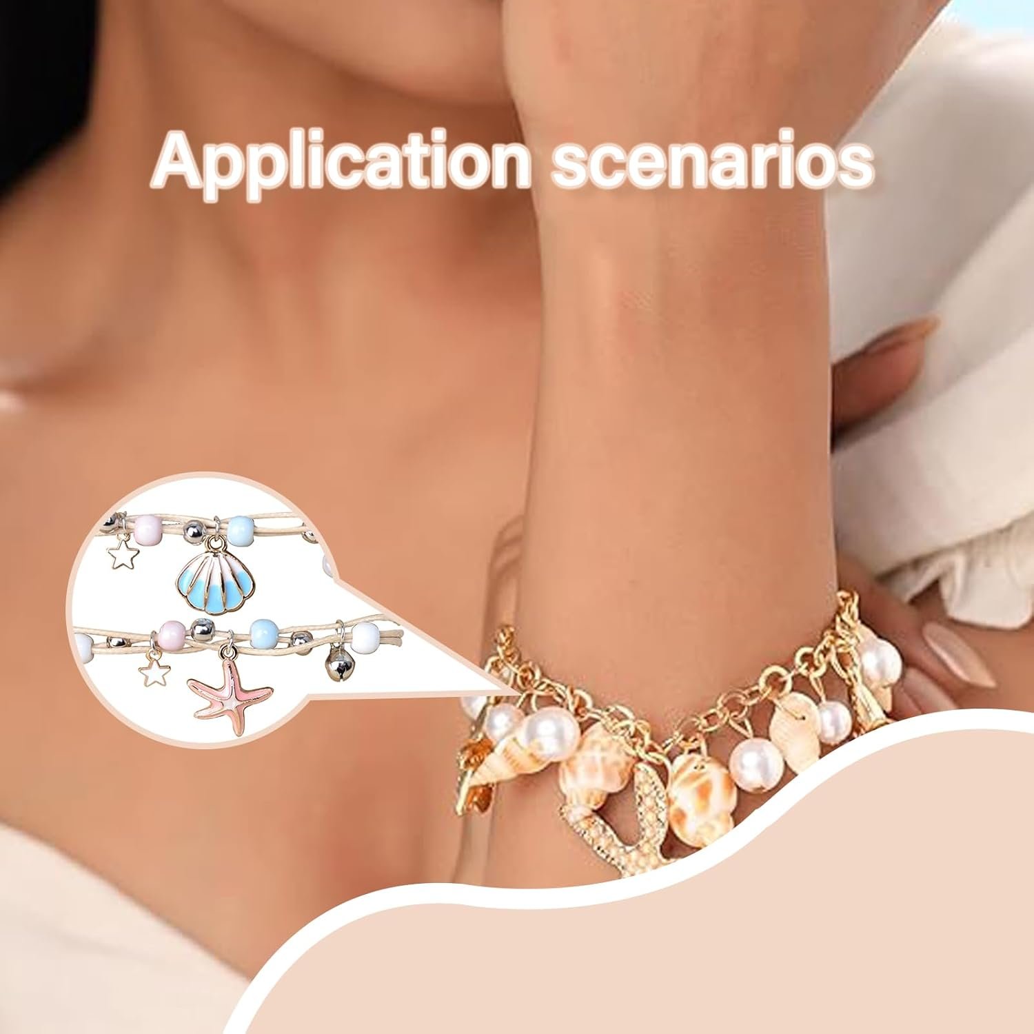 Beach Jewellery for Women, Stylish Charm Bracelet with Shell & Pearl Accents, Adjustable Fashion Bracelet for Girls, Perfect for Boho-Chic Styling and Summer Outfits, 8cm*8cm 8g - Image 7