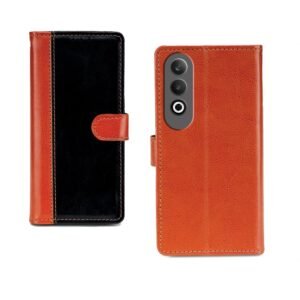 Pinaaki Enterprises OnePlus Nord CE4 5G Flip Cover | Premium Leather Finish Flip Cover | with Card Pockets | Wallet Stand |Complete Protection Flip Cover for OnePlus Nord CE4 5G – Camel and Black