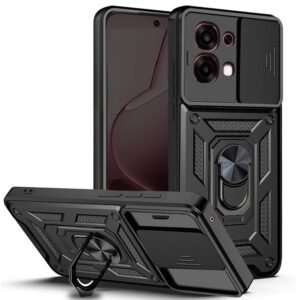 SPAZY CASE® Oppo F31 5G Back Cover | Heavy Duty Hybrid Case with 360 Degree Rotating Finger Ring Holder + Slider Shutter Camera Protection Case for Oppo F31 5G – Black