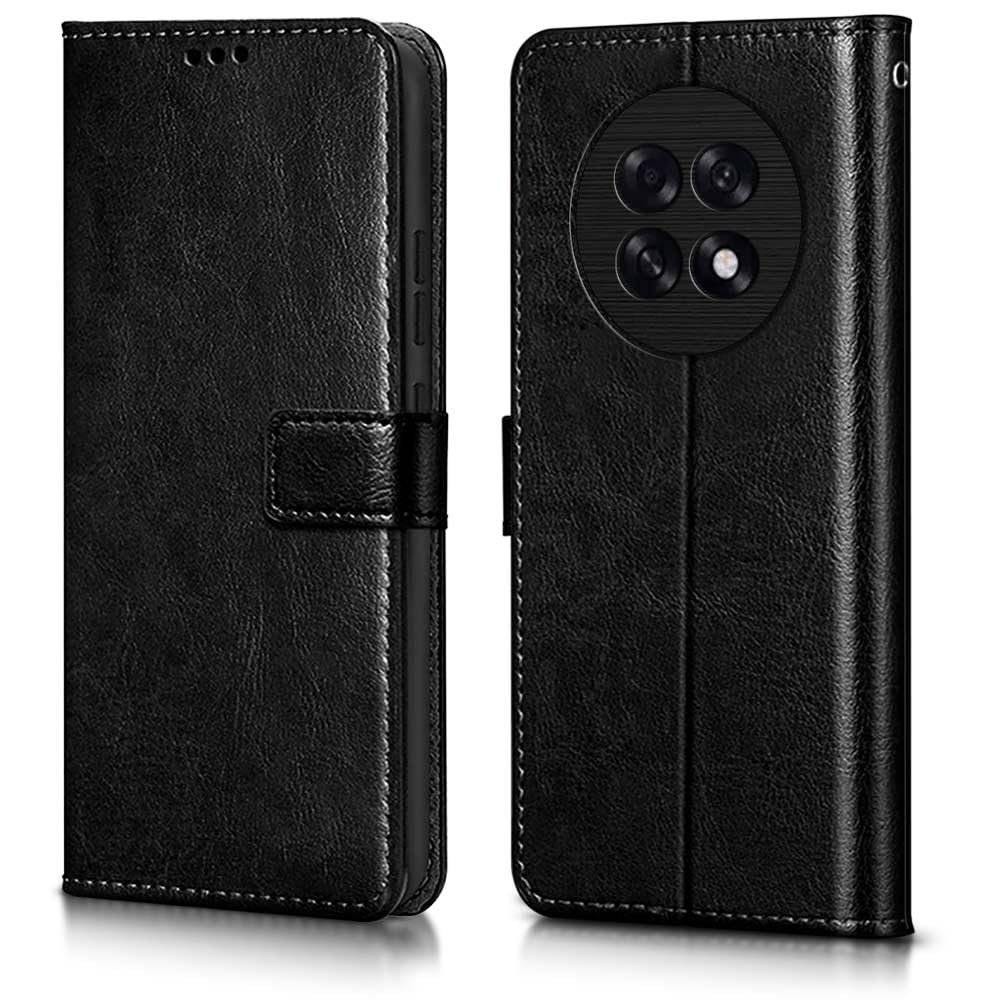 WOW IMAGINE Shock Proof Flip Cover Back Case Cover for Oppo F31 Pro Plus 5G (Flexible | Leather Finish | Card Pockets Wallet & Stand | Black)