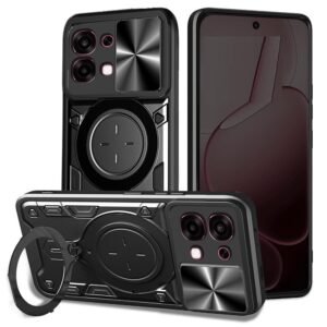 Designerz hub® Oppo F31 5G Back Case | Hybrid Case with 360 Degree Rotating Finger Ring Holder + Slider Shutter Camera Protection Case for Oppo F31 5G- Black