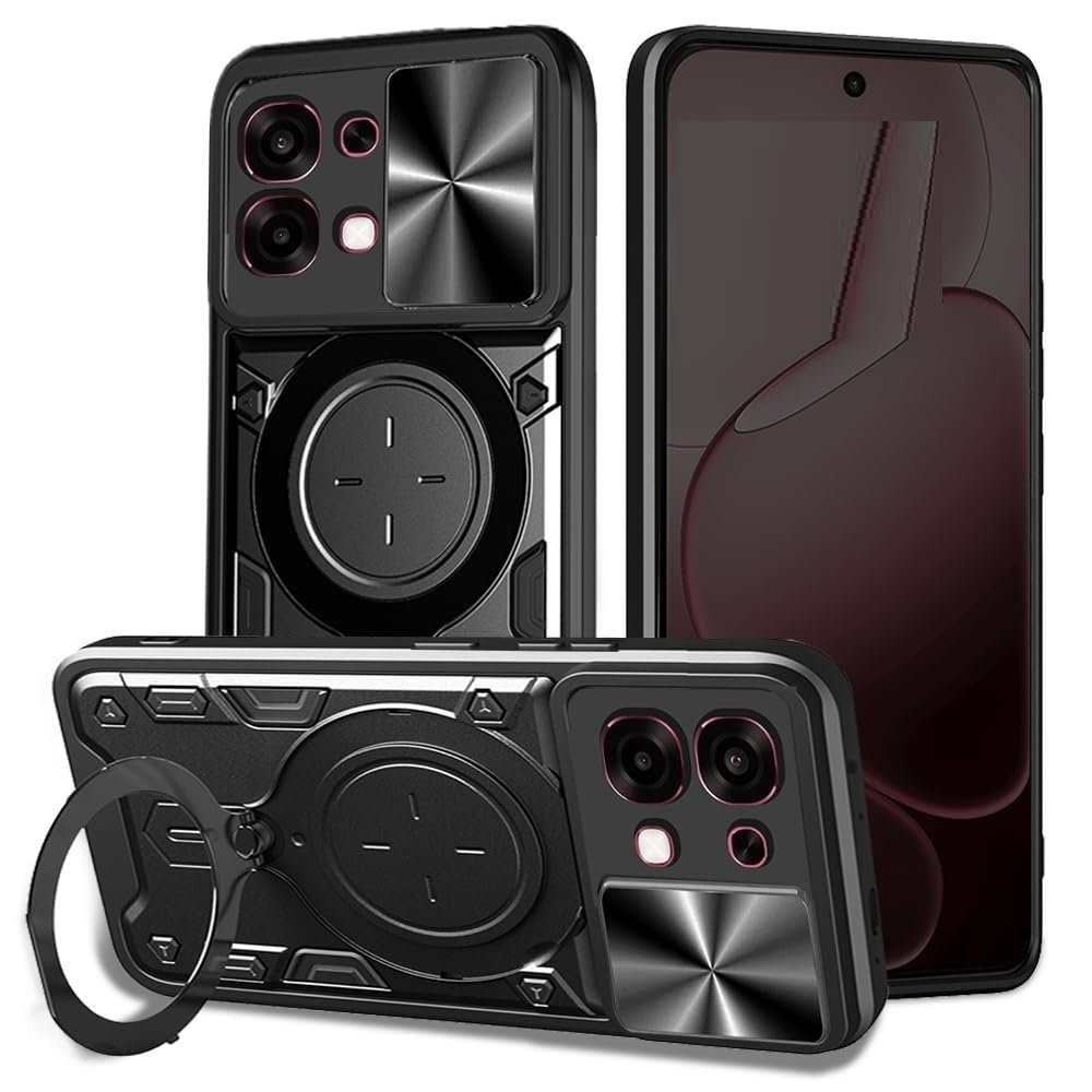 Designerz hub® Oppo F31 5G Back Case | Hybrid Case with 360 Degree Rotating Finger Ring Holder + Slider Shutter Camera Protection Case for Oppo F31 5G- Black