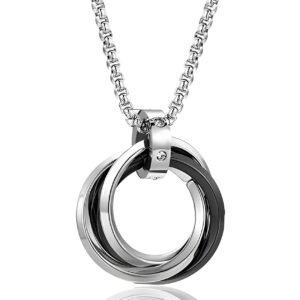 Chain for Man, Silver Chain fowith Pendant, Stylish Necklace for Men, Trendy Men Accessories, 1 Triple Ring Design