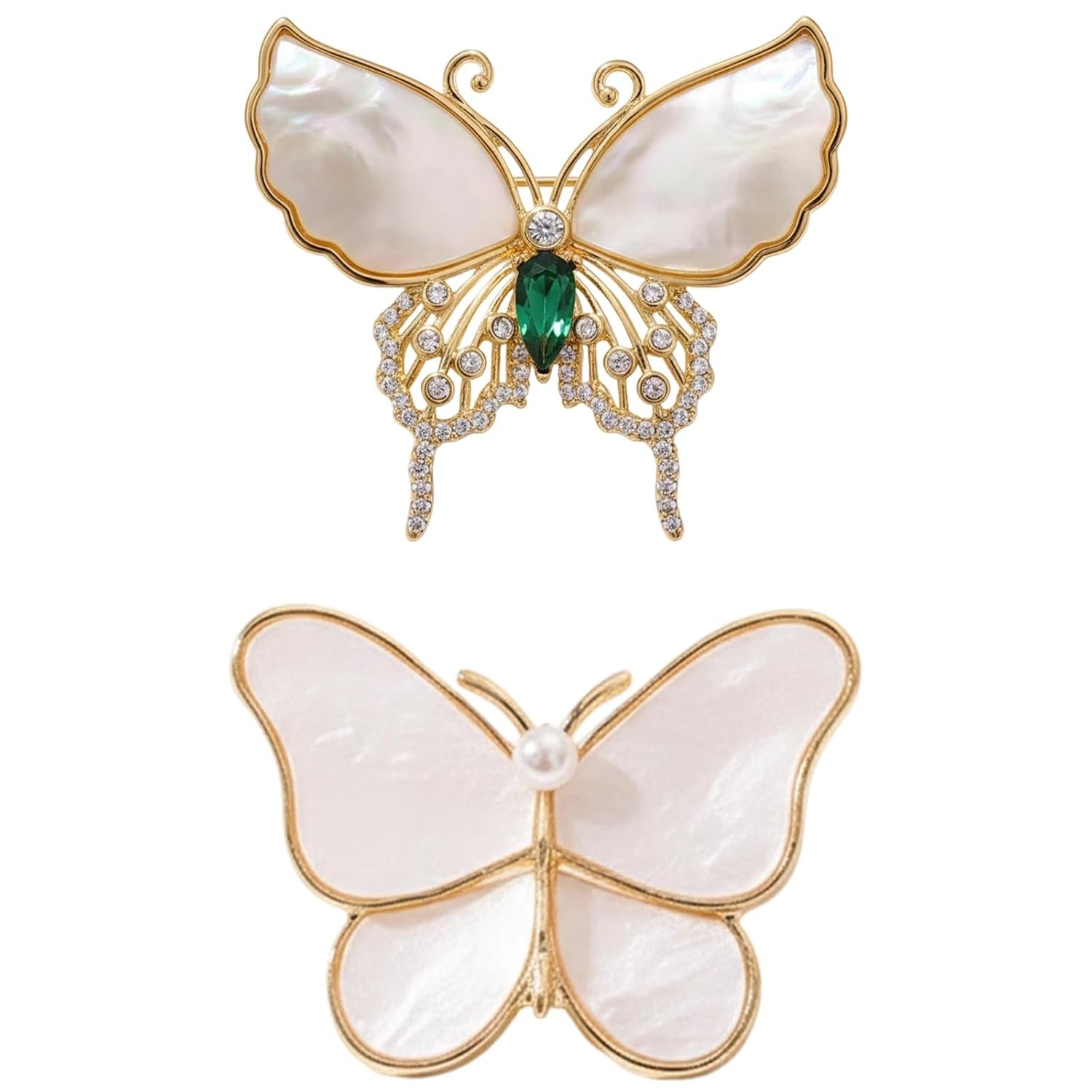 2PCS Brooch Pin for Women, Mother-of-Pearl Butterfly Brooch for Men Set, Elegant Saree Pins for Women, Fashionable Suit Accessories Gift for Dress, Blazer
