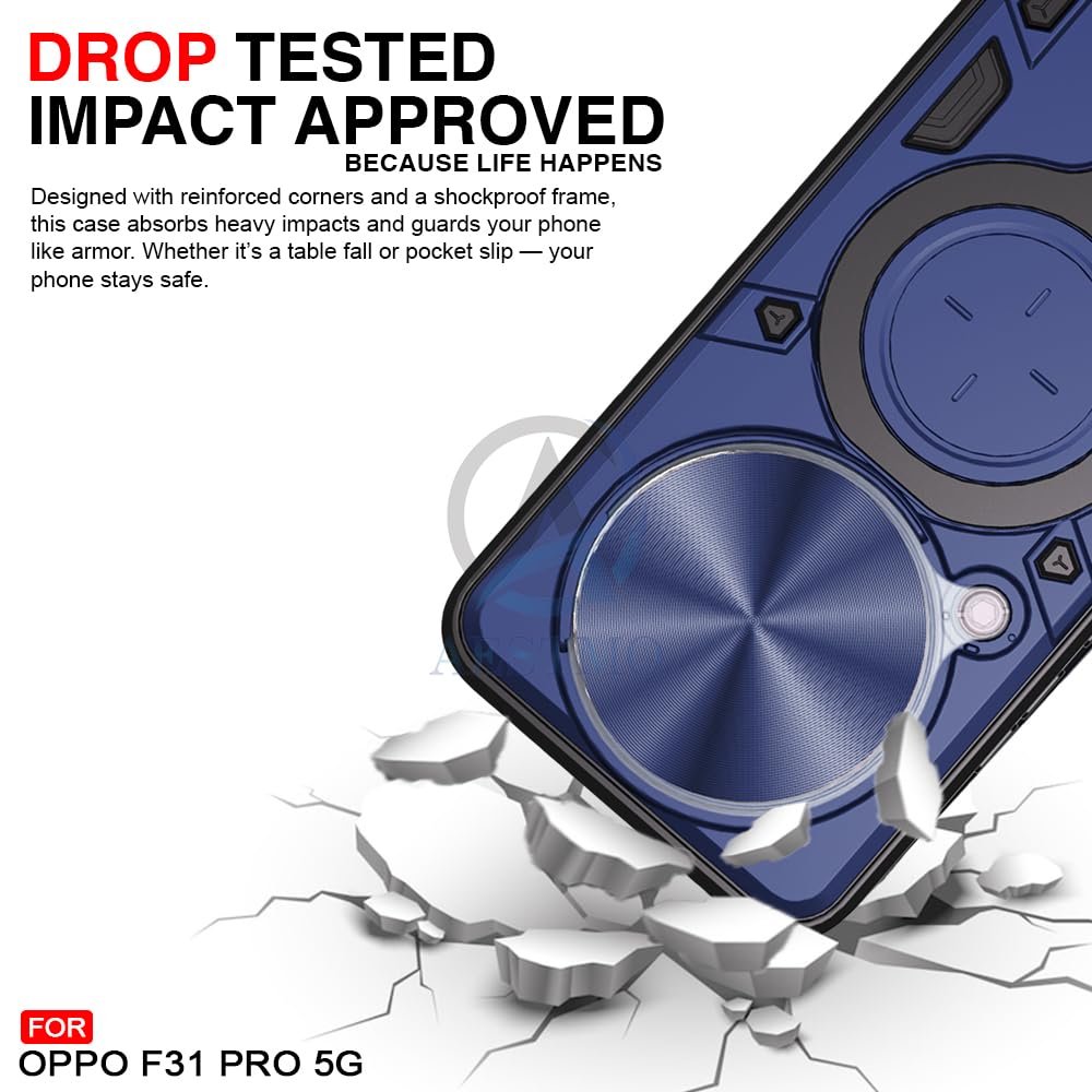 Armor Oppo F31 Pro 5G Bumper Back Case Cover | Ring Holder & CD Pattern Sliding Camera Shutter Cover | Back Case Cover for Oppo F31 Pro 5G (Blue) - Image 3