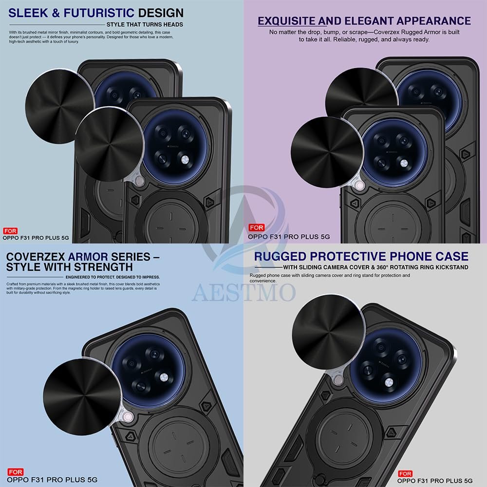 Armor Oppo F31 Pro Plus 5G Bumper Back Case Cover | Ring Holder & CD Pattern Sliding Camera Shutter Cover | Back Case Cover for Oppo F31 Pro Plus 5G (Black) - Image 7