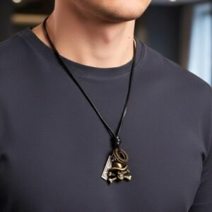 THE MEN THING Vintage Alloy Pendant with Adjustable Pure Leather Cord Necklace for Men & Boys