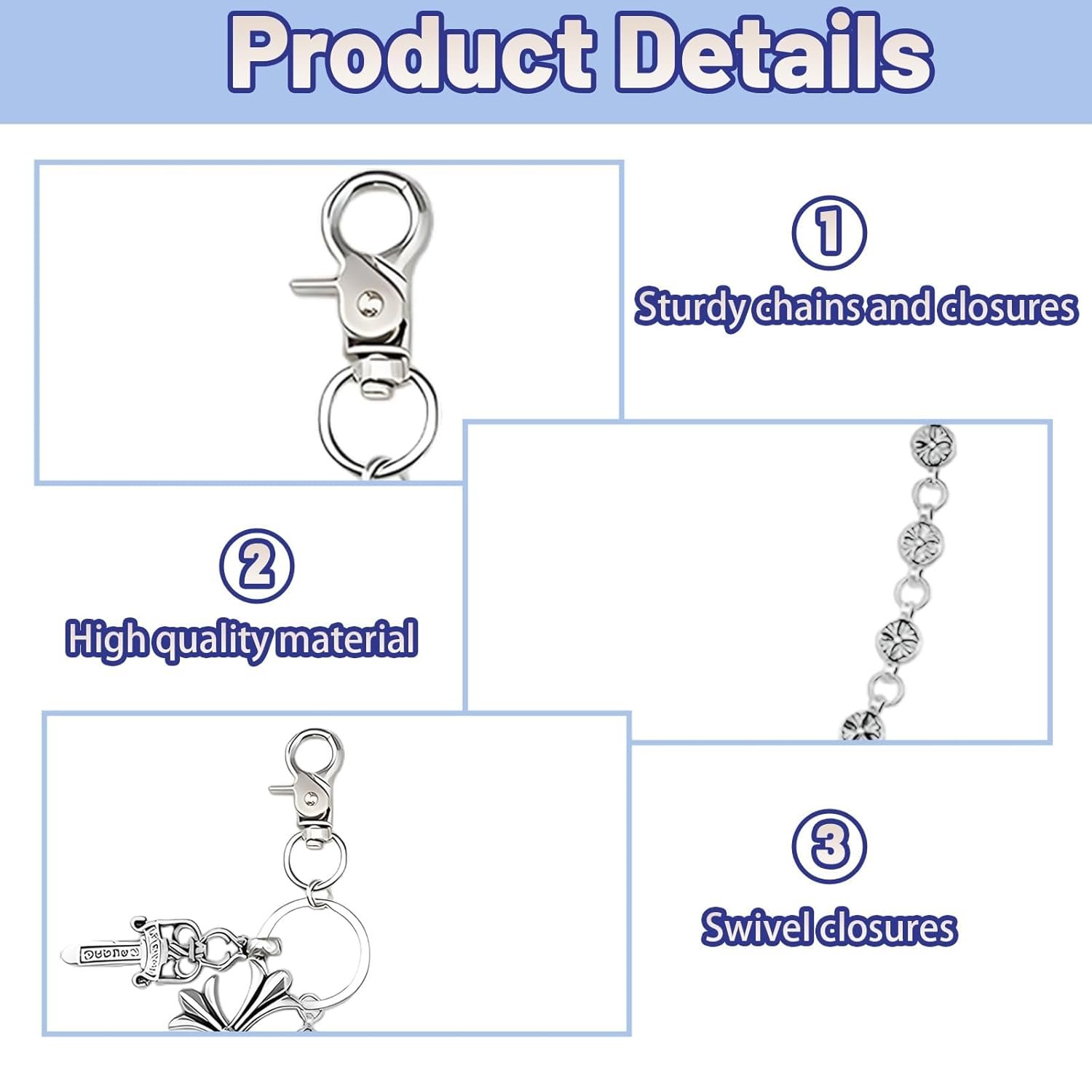 Waist Chain, Stylish Waist Chains for Men and Women, 45cm Silver Trouser Chain with Lobster Clasp, Punk Wallet Chains for Bikers and Motorcycle Riders, Perfect for Dating - Image 3