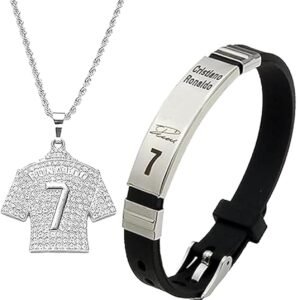 INOCEAN 2PCS Bracelet for Boys, Football Star Bracelet Pendant Necklace Set, Adjustable Steel Necklace for Men,Champions League Jewelry Gift for Football Fans