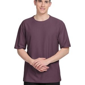 BULLMER Trendy Textured Half Sleeve Oversized Hexagon Waffle Crew Neck Tshirt for Men