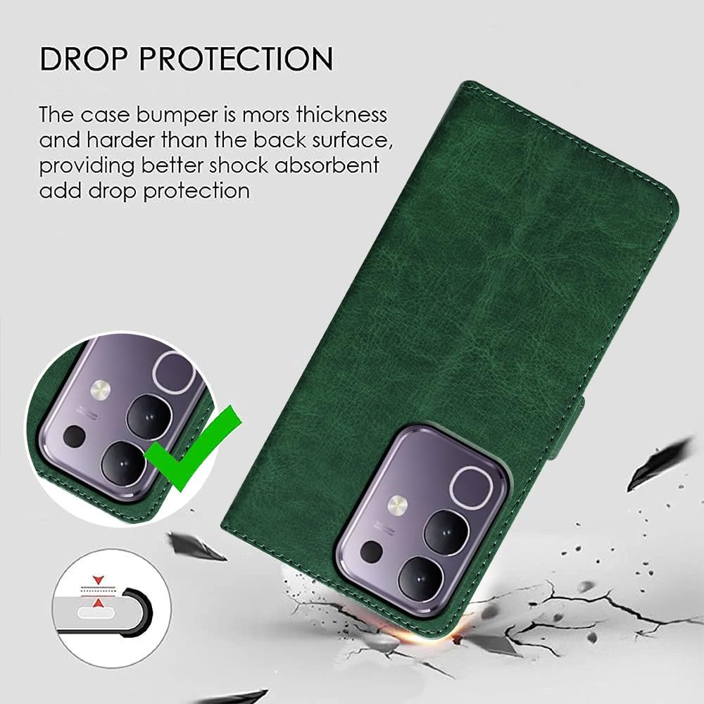 Flip Cover Back Case for Vivo T4x 5G / iQOO Z10x 5G | Premium Leather Finish | Inbuilt Pockets & Stand | Flip Cover Back Case for Vivo T4x 5G / Y29 4G / Y31 Pro 5G / iQOO Z10x 5G (Green) - Image 3