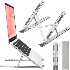 6 Angles Adjustable Aluminum Foldable Portable Tabletop Laptop/Desktop Riser Stand Holder Compatible for MacBook, HP, Dell, Lenovo & All Other Notebook (Silver)
