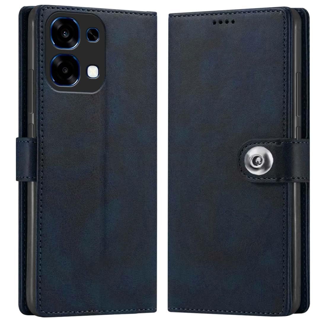 Fashionury Flip Back Case for Oppo F31 5G | Designer Button | Genuine Leather Finish | Inbuilt Pockets & Stand | Flip Cover Back Case for Oppo F31 5G (Blue) - Image 6