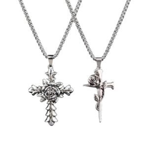 2 Pieces Cross Chain for Men, Holy Cross Jesus Chain for Men, Christian Chains for Man, Fashion Gift for Husband, Boyfriend, Anniversary (Silvery)