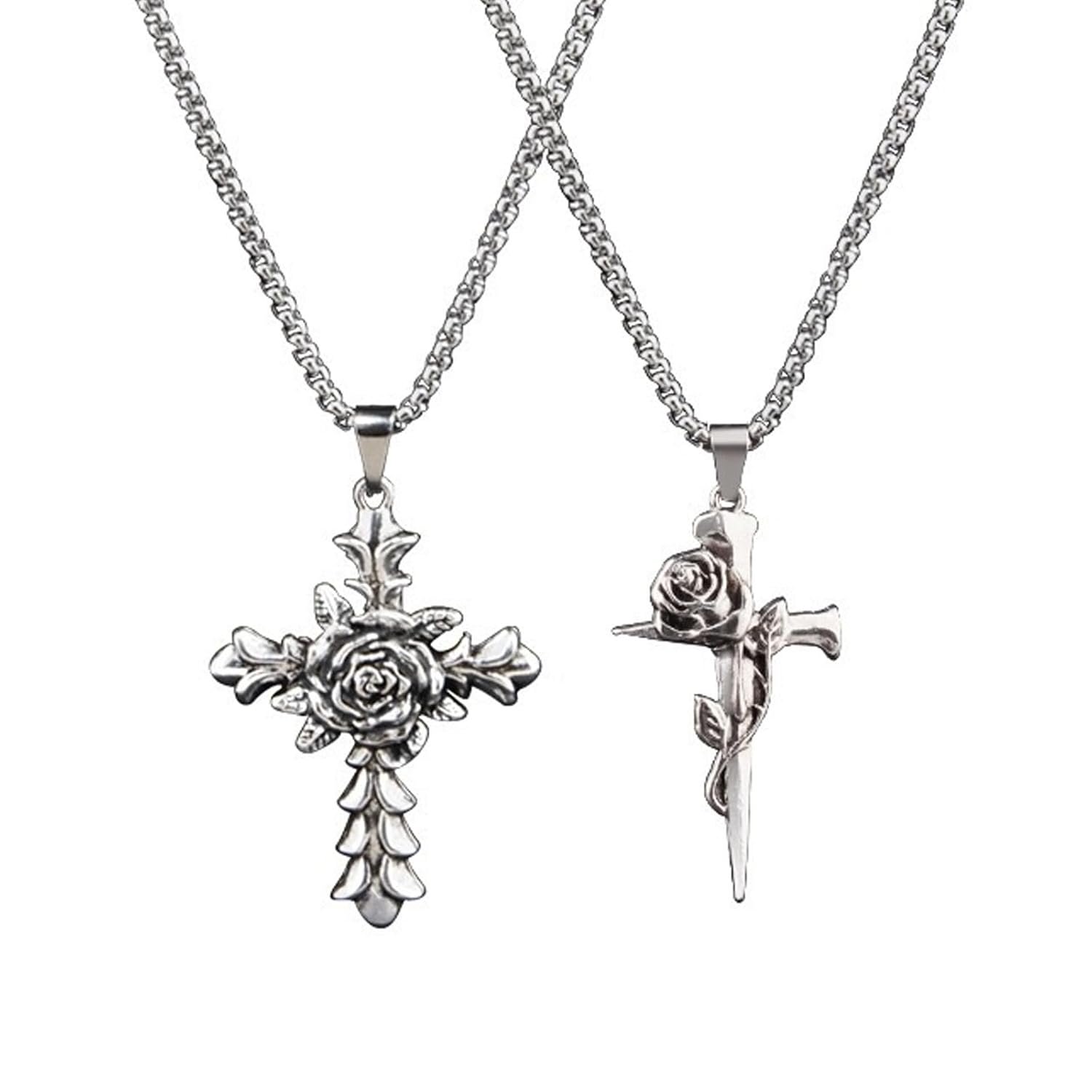 2 Pieces Cross Chain for Men, Holy Cross Jesus Chain for Men, Christian Chains for Man, Fashion Gift for Husband, Boyfriend, Anniversary (Silvery)