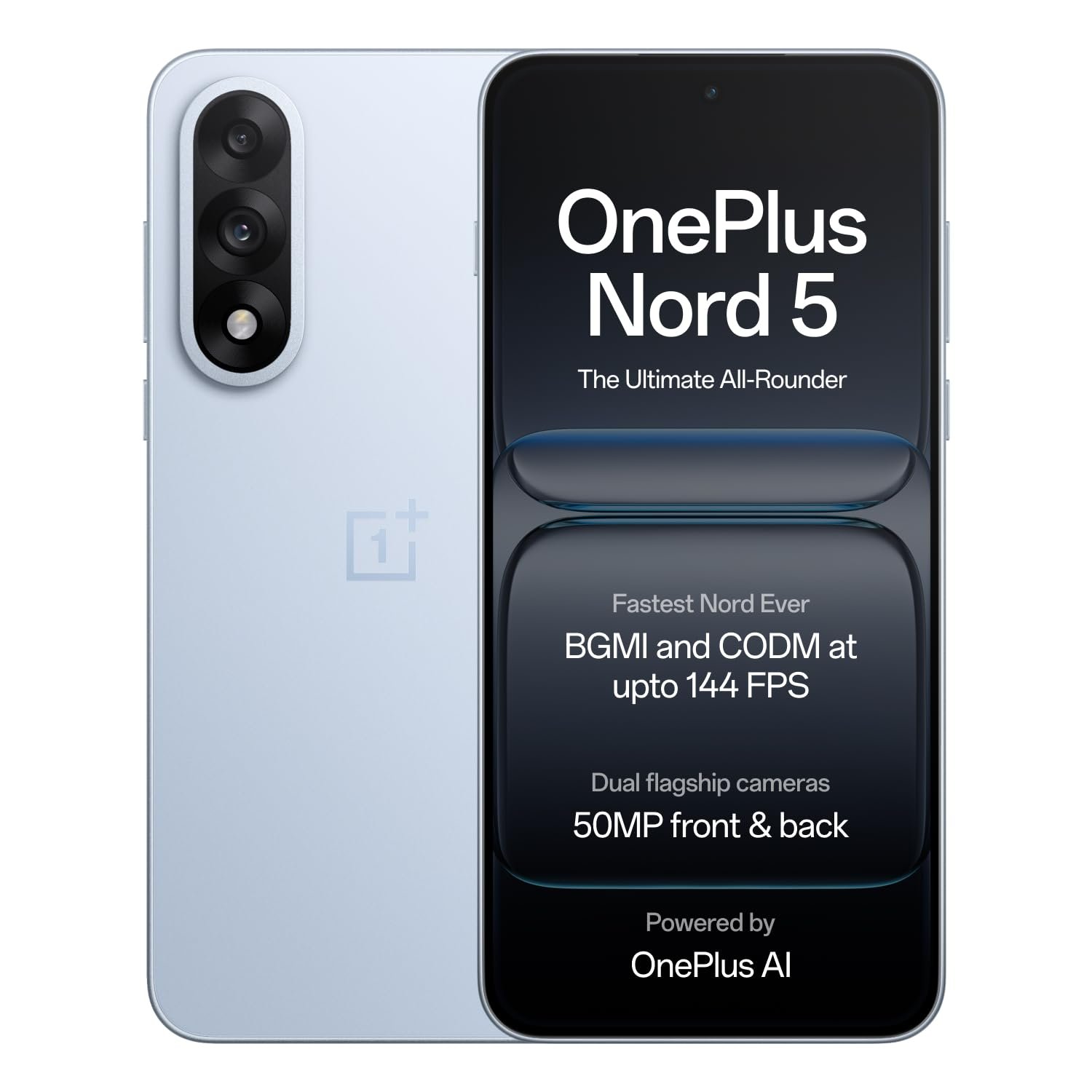 OnePlus Nord 5 | Snapdragon 8s Gen 3 | Stable 144FPS Gaming | Dual 50MP Flagship Camera | Powered by OnePlus AI | 8GB + 256GB | Dry Ice