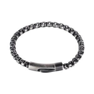 THE MEN THING SHADOW SQUARE – 5mm Titanium Steel Antique Black Bracelet 9 inch for Men & Boys