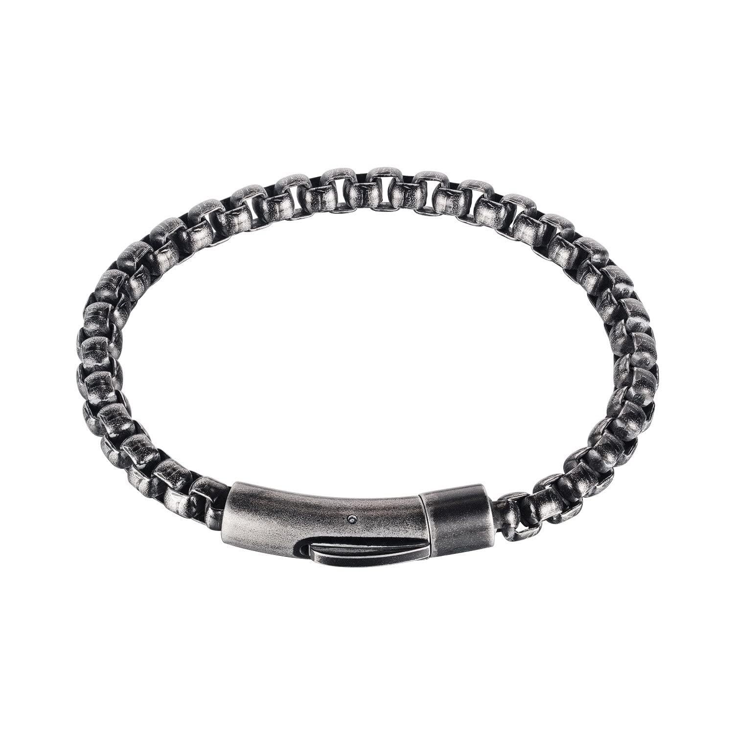 THE MEN THING SHADOW SQUARE - 5mm Titanium Steel Antique Black Bracelet 9 inch for Men & Boys