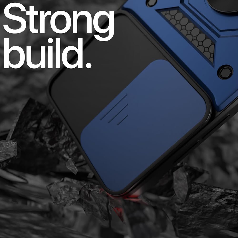 Amazon Brand-Solimo Defender Case | Sliding Camera Lens Cover | Ring Holder & Kickstand | Military-Grade Shockproof PC-TPU Armor Case for Vivo T4x 5G / Y29 4G / Y31 Pro 5G / iQOO Z10x 5G (Blue) - Image 4