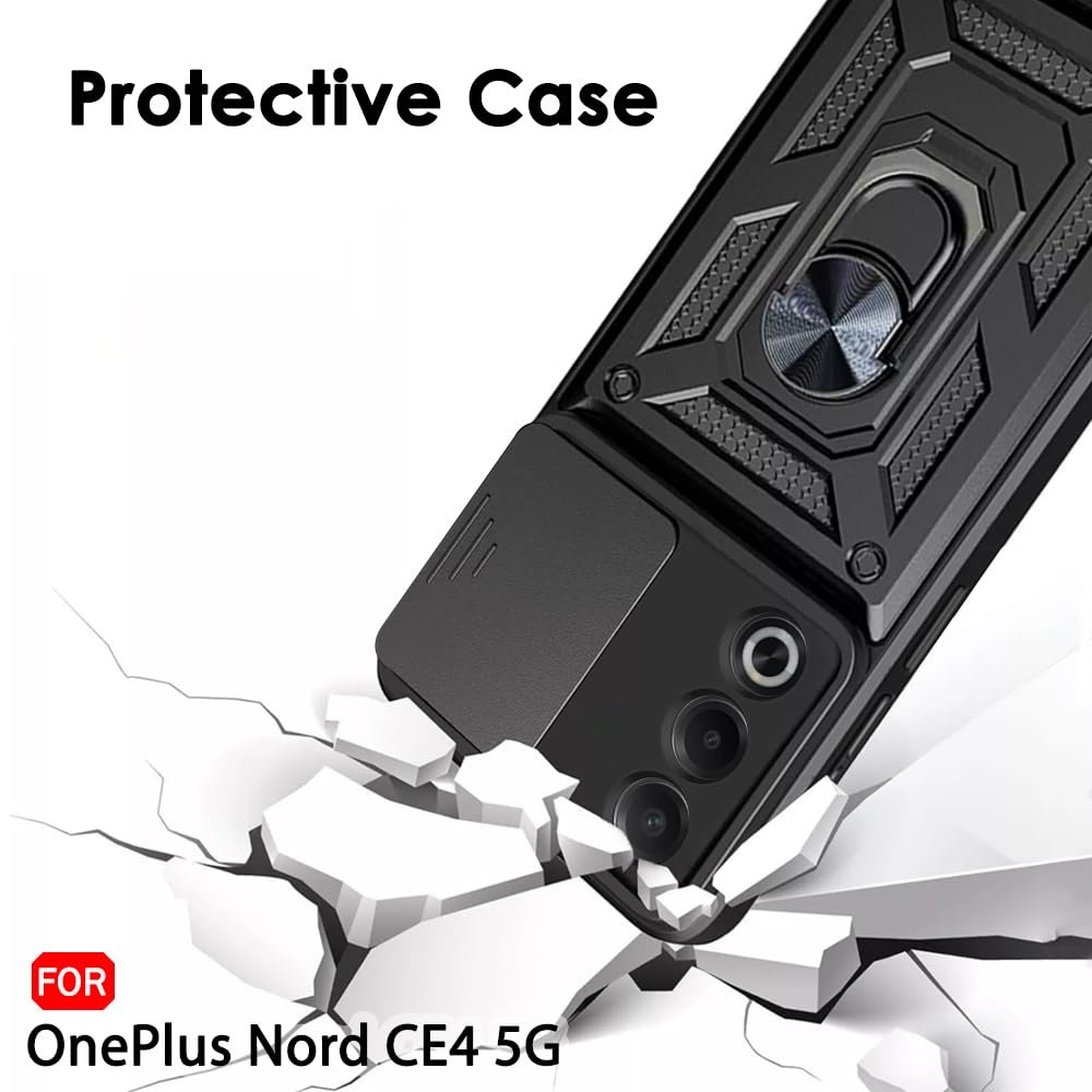 TheGiftKart Tough Armor Bumper Back Cover Case for OnePlus Nord CE 4 5G | Kickstand & Ring Holder | 360 Degree Protection Back Cover Case for OnePlus Nord CE4 (PC & TPU, Sliding Camera Cover, Black) - Image 7