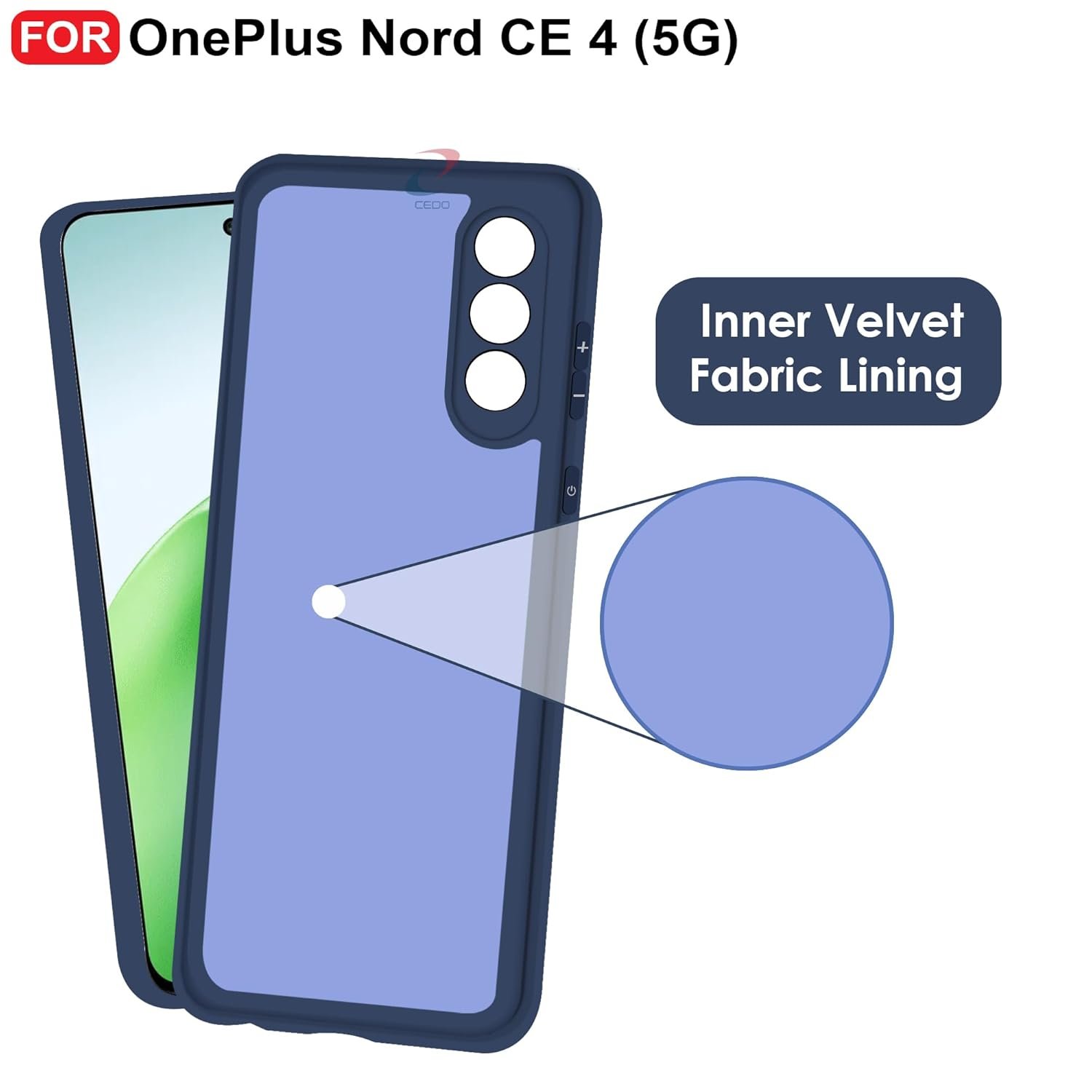 CEDO OnePlus Nord CE4 / CE 4 (5G) Back Cover | Camera Bump Protection & Inner Velvet Fabric Lining | Ultra Slim Matte Soft Rubberised Case Cover (Blue) - Image 4