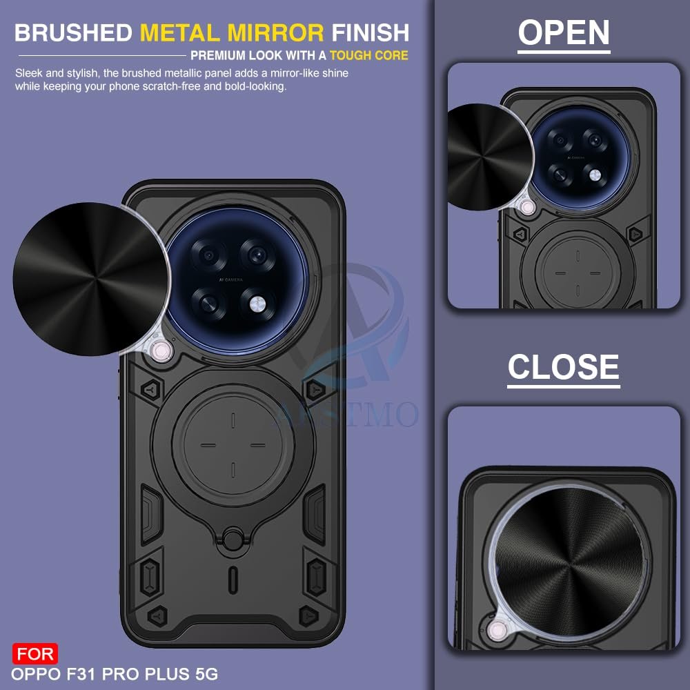 Armor Oppo F31 Pro Plus 5G Bumper Back Case Cover | Ring Holder & CD Pattern Sliding Camera Shutter Cover | Back Case Cover for Oppo F31 Pro Plus 5G (Black) - Image 6