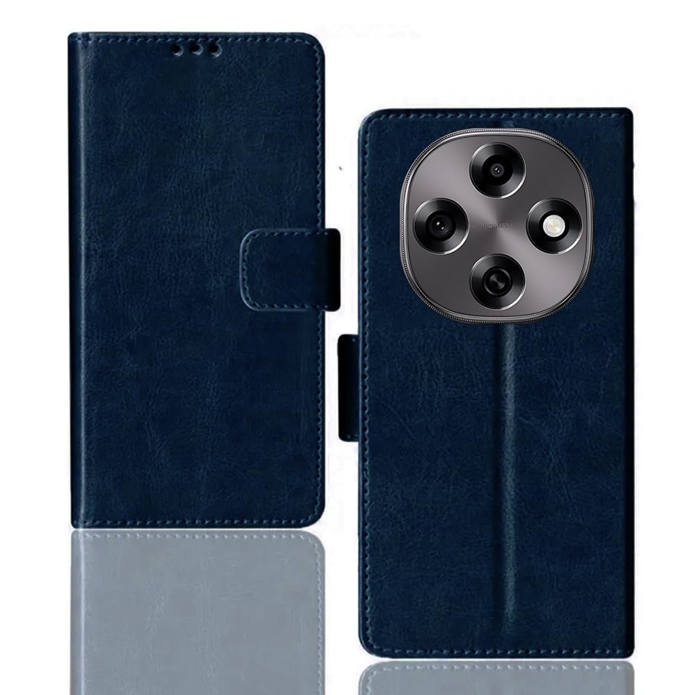 Folding Cover for Oppo F31 Pro 5G | CPH2763 Folding Cover | Inside TPU with Card Pockets | Wallet Stand and Shock Proof | Complete Protection Flip Cover for Oppo F31 Pro 5G | Blue