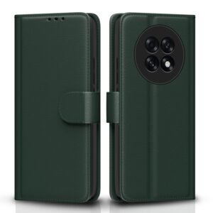 Amazon Basics Flip Cover for Oppo F31 Pro Plus 5G Leather Finish | Wallet Stand and Shock Proof | Inside TPU with Card Pockets | Complete Protection Flip Case (Green)