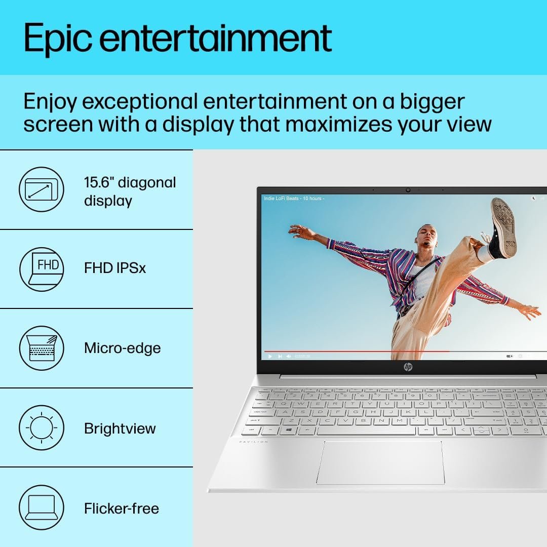 HP Pavilion 15, 12th Gen Intel Core i3-1215U, 15.6-inch (39.6 cm), FHD, 12GB DDR4, 512GB NVMe SSD, Intel UHD Graphics, Backlit KB, Thin & Light (Win 11, MSO 2021, Silver, 1.74 kg),eg2124TU - Image 5