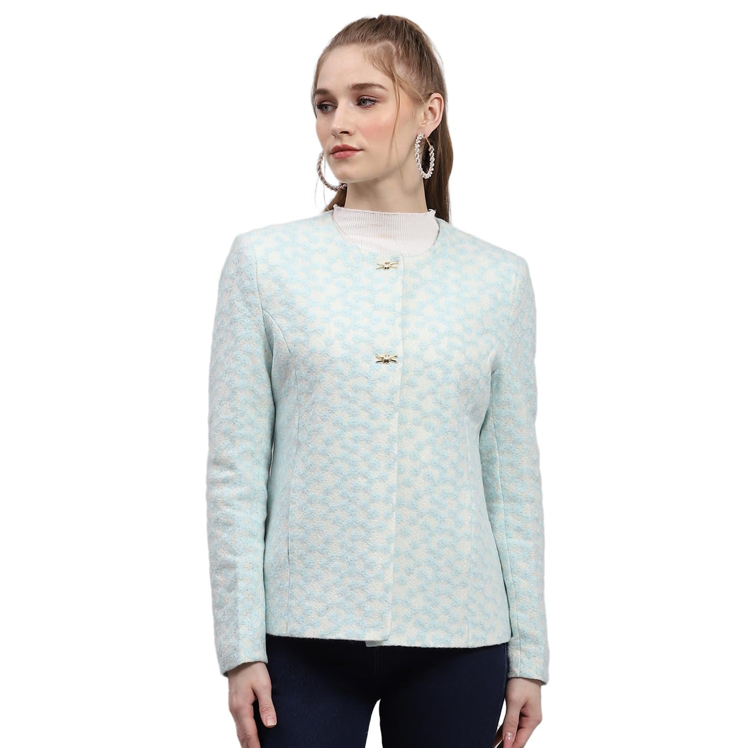 Monte Carlo Womens Embroidered Round Neck Full Sleeve Coat (224067306)