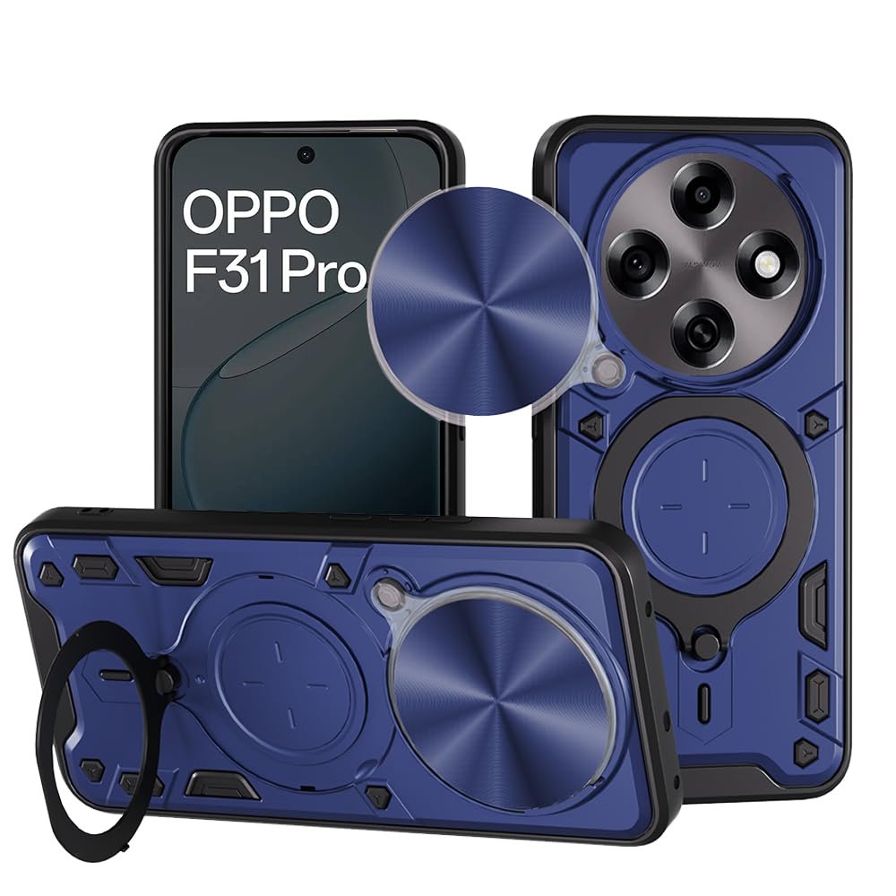Armor Oppo F31 Pro 5G Bumper Back Case Cover | Ring Holder & CD Pattern Sliding Camera Shutter Cover | Back Case Cover for Oppo F31 Pro 5G (Blue)