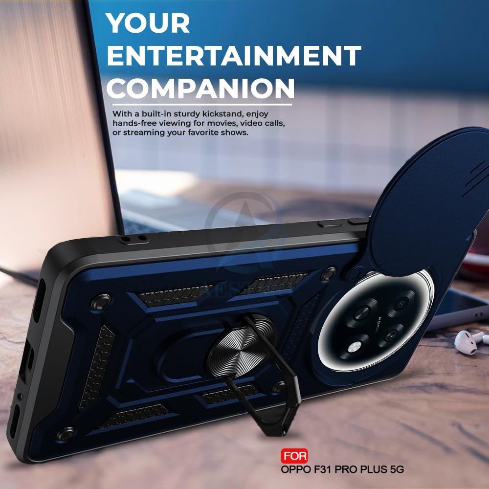 Tough Armor Oppo F31 Pro Plus 5G Bumper Back Case Cover | Ring Holder & Sliding Camera Shield Cover | 360 Degree Protection Back Case Cover for Oppo F31 Pro Plus 5G (Blue) - Image 6