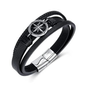 University Trendz Leather Stainless Steel Stylish Bracelet with Magnetic Clasp for Men & Boys