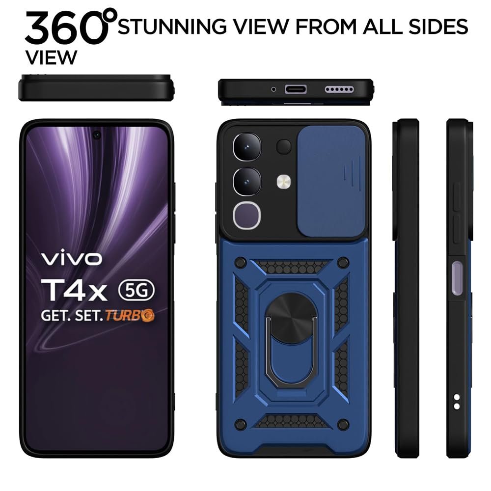 Amazon Brand-Solimo Defender Case | Sliding Camera Lens Cover | Ring Holder & Kickstand | Military-Grade Shockproof PC-TPU Armor Case for Vivo T4x 5G / Y29 4G / Y31 Pro 5G / iQOO Z10x 5G (Blue) - Image 3