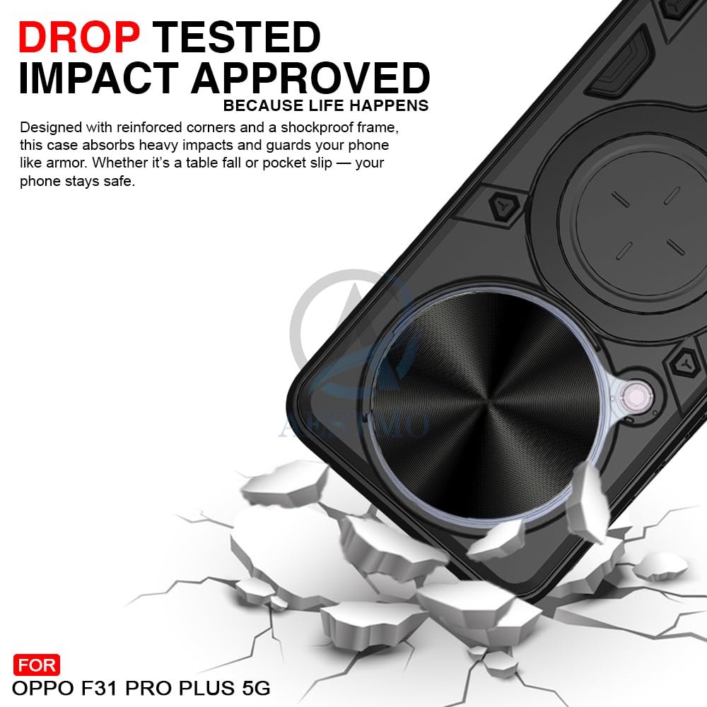 Armor Oppo F31 Pro Plus 5G Bumper Back Case Cover | Ring Holder & CD Pattern Sliding Camera Shutter Cover | Back Case Cover for Oppo F31 Pro Plus 5G (Black) - Image 3