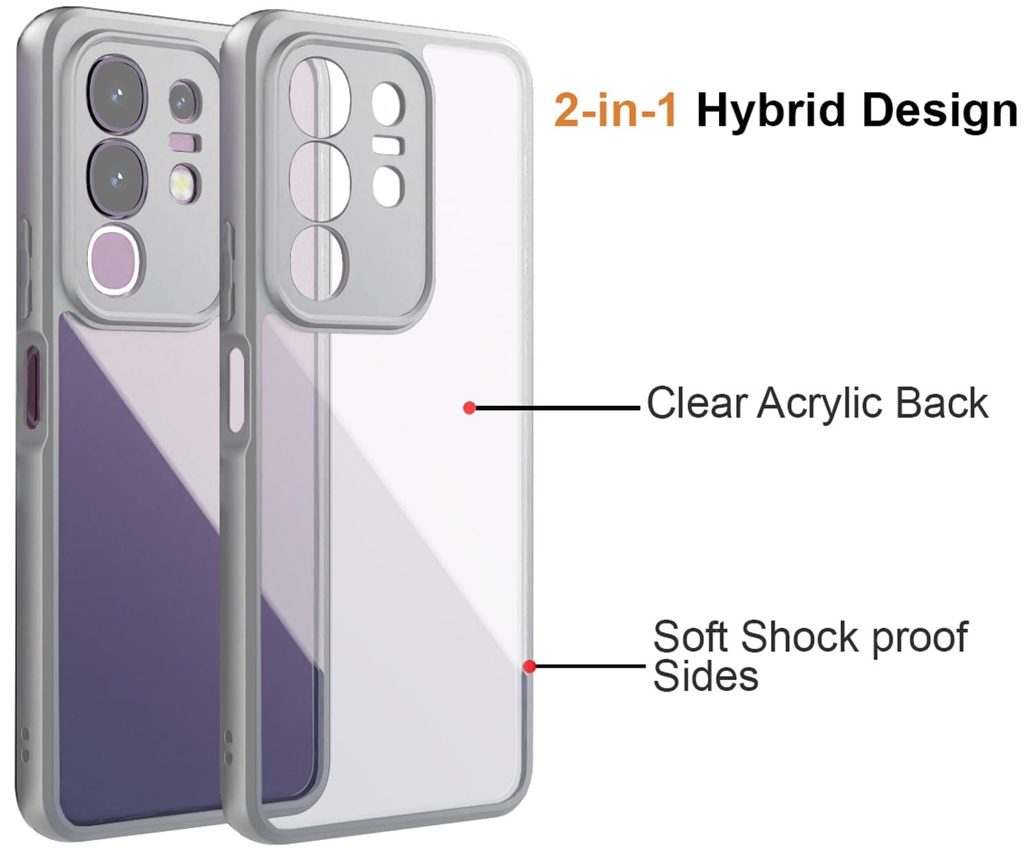 Kapa Hawkeye Clear Back Cover for Iqoo Z10x 5G / Vivo T4x 5G | Camera Lens Protector Shockproof Slim Clear Case Cover (Grey Sides) - Image 3