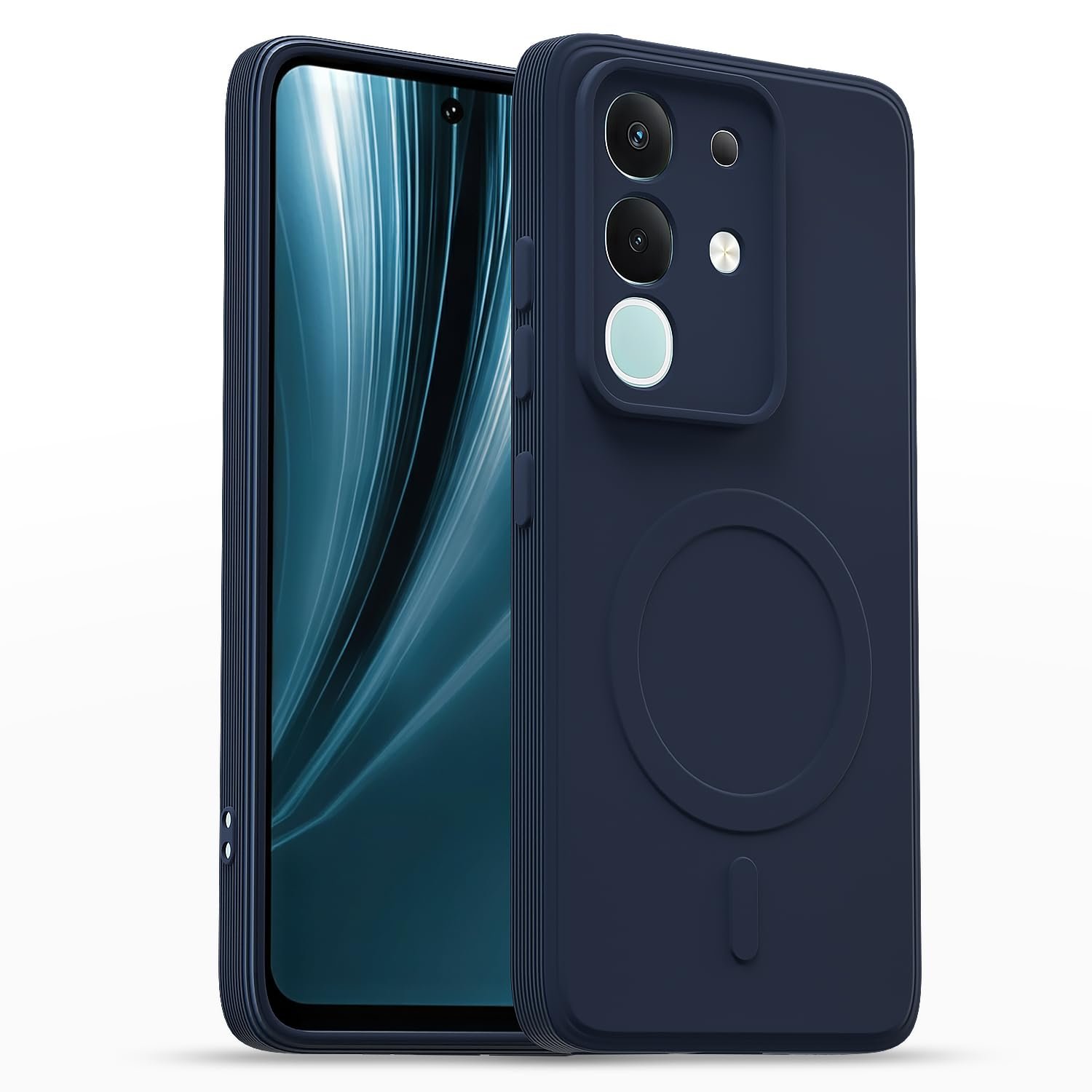 Outlouders Back Cover for Vivo T4x 5G/Y31 Pro 5G/iQOO Z10x 5G Soft Matte Silicone Cover with Slim Fit | Mag-Safe Logo (Not Mag-Safe Compatible) | Shockproof | Camera Protection Bumper Case (Blue)