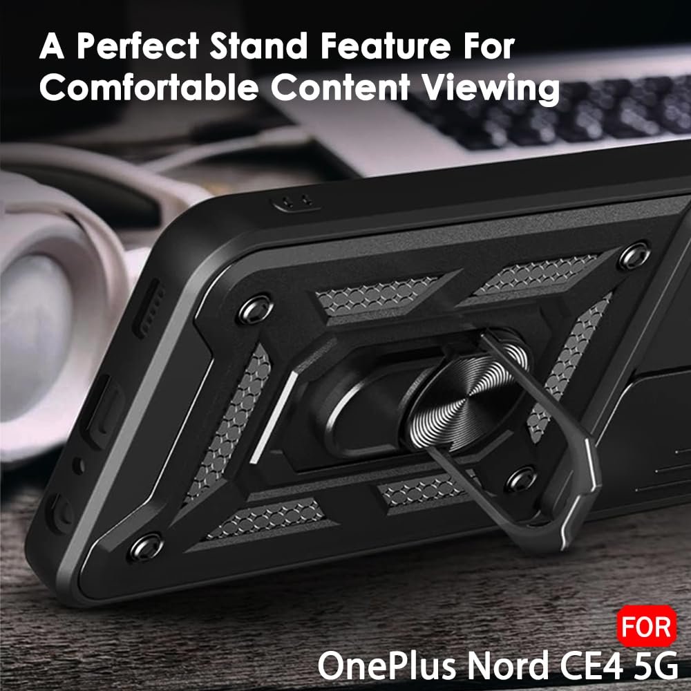 TheGiftKart Tough Armor Bumper Back Cover Case for OnePlus Nord CE 4 5G | Kickstand & Ring Holder | 360 Degree Protection Back Cover Case for OnePlus Nord CE4 (PC & TPU, Sliding Camera Cover, Black) - Image 5