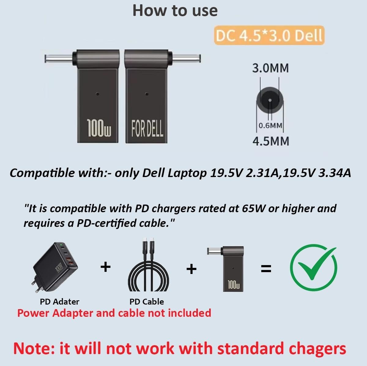 Tobo 100W Female Type-C to Laptop Charging Adapter Converter Compatible with Lenovo IdeaPad Yoga Laptop Series, Chromebook, Liteon, Flex, Notebooks (4.5-3.0DEL) TD-1266CC - Image 6