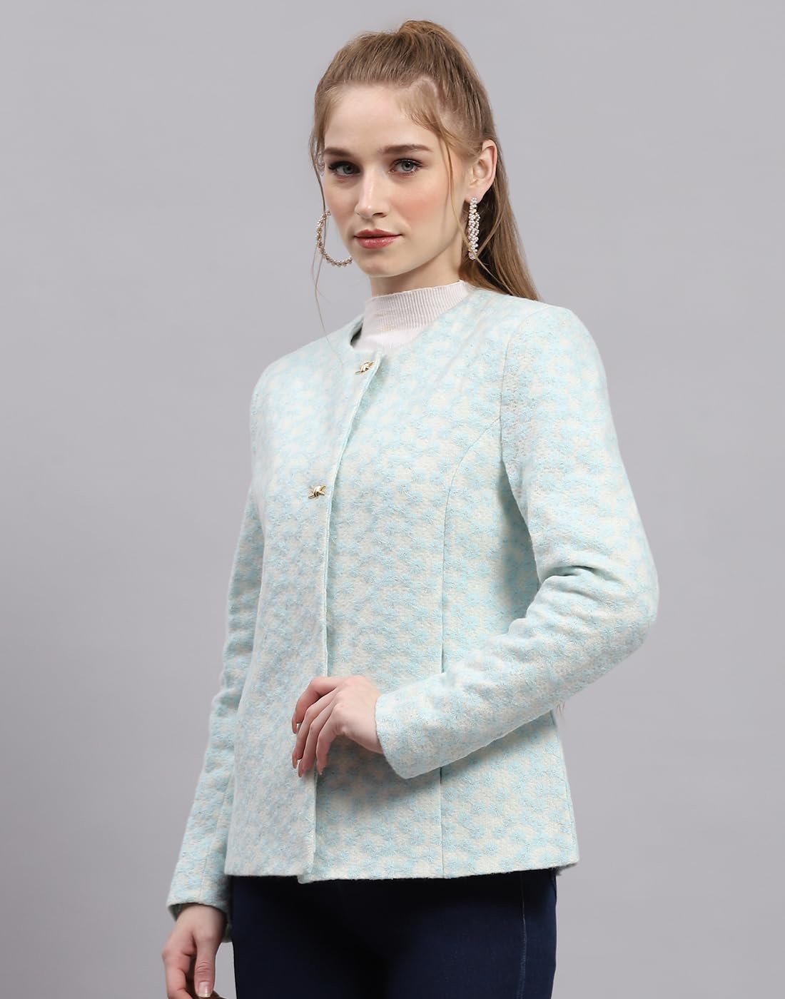 Monte Carlo Womens Embroidered Round Neck Full Sleeve Coat (224067306) - Image 2